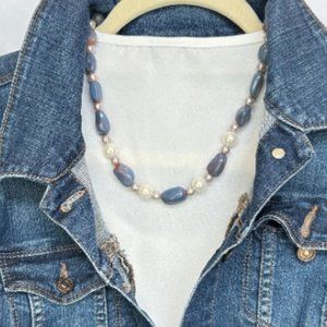 Blue Beaded Necklace and Earrings Set Active NWT